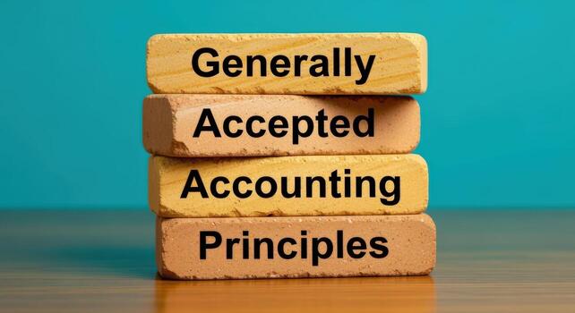 GAAP Conceptual Framework Generally Accepted Accounting Principles on Stacked Wooden Blocks Against Blue Background photo