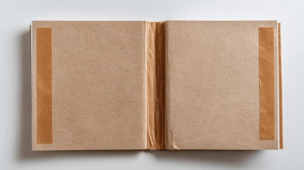 Open Book with Blank Brown Paper Pages, Ready for Text or Graphics, Neutral Background photo