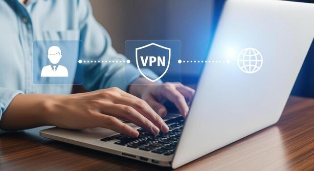VPN Connection Securing Network Access on Laptop for Remote Work and Data Protection Technology photo