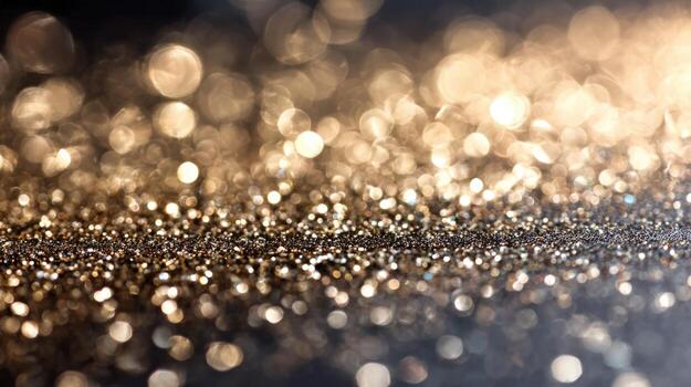 Abstract golden glitter bokeh background, festive and elegant backdrop with blurred lights for celebration events photo