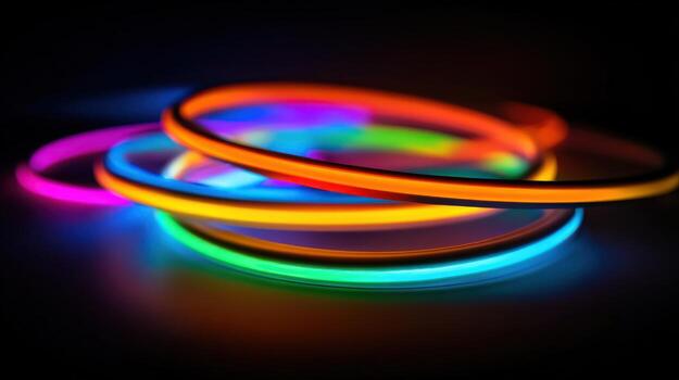 vibrante neón LED tiras apilado en un resumen remolino modelo en contra un oscuro antecedentes foto