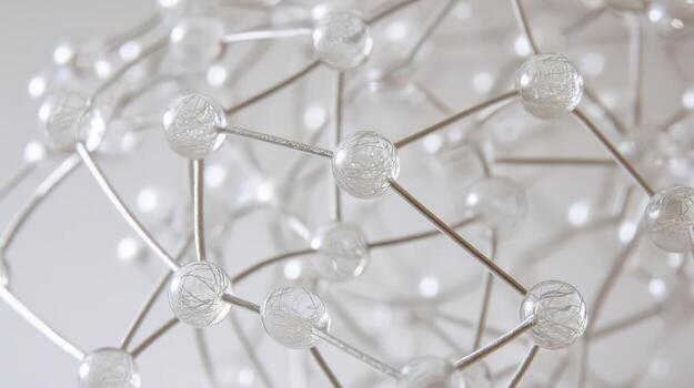 Abstract Molecular Structure with Spheres and Metal Connections Against a White Background, Ideal for Science or Technology photo