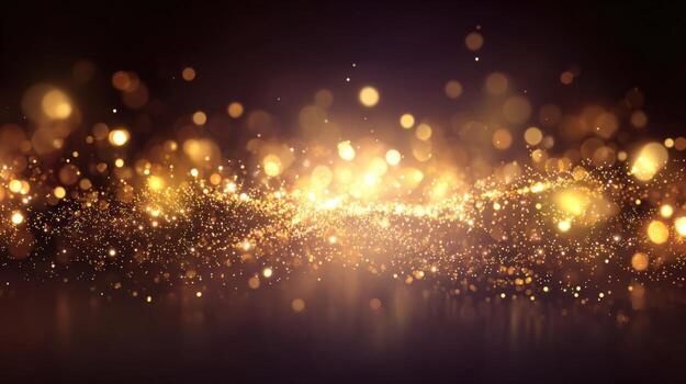 Elegant Gold Glittering Particle Stream on Dark Background for Luxury and Festive Celebrations photo