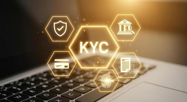 KYC Concept on Laptop Digital Identity Verification and Regulatory Compliance for Secure Transactions photo