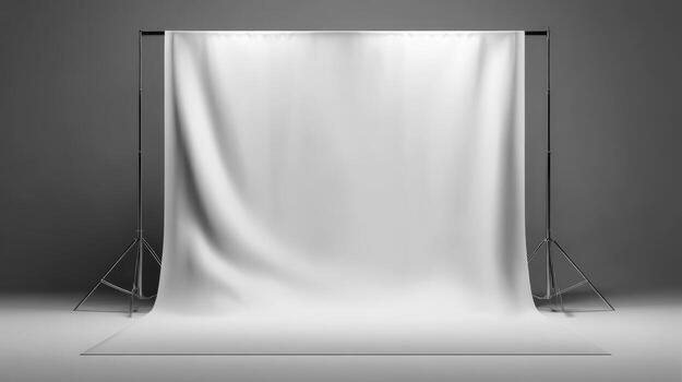 Studio Backdrop Mockup Clean White Fabric on Frame for Product Photography and Creative Content photo