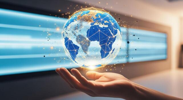 Digital Globe in Hand Technology, Connectivity, and Global Network Conceptual Image for Business and Innovation photo