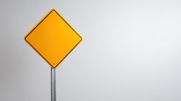 Blank Yellow Diamond Sign on Post Customizable Warning, Caution, or Alert Template photo