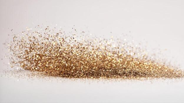 Golden Glitter Dust Burst Abstract Festive Particle Explosion on White Background for Celebration and Design photo