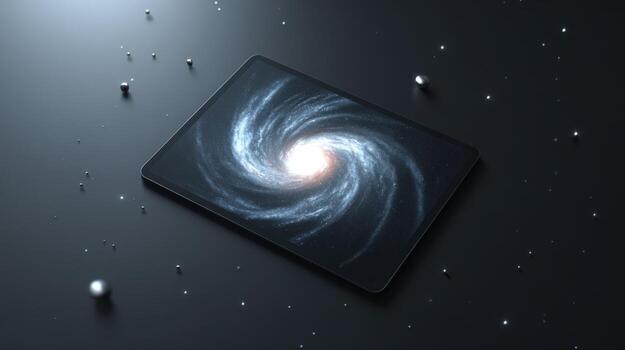 Galaxy Display on Tablet Device with Dotted Reflections for Modern Tech Concept photo
