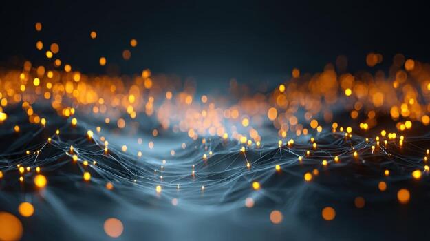Abstract Network Visualization with Glowing Nodes, Data Stream, Neural Connection, Artificial Intelligence and Technology Concept photo