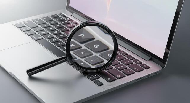 Laptop Keyboard Analysis with Magnifying Glass for Data Insights and Security Research photo