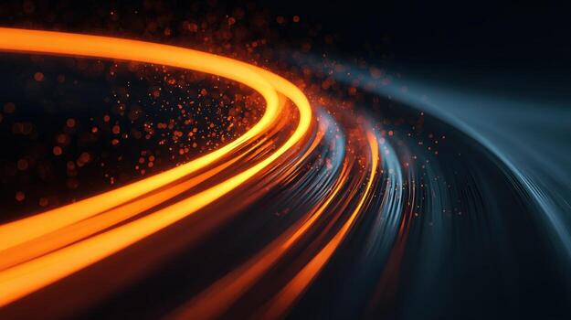 Abstract Light Trails Dynamic Orange and Blue Streaks for Modern Technology and Energy Concepts photo