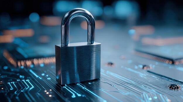 la seguridad cibernética concepto candado en computadora circuito tablero ilustrando datos proteccion y digital información la seguridad foto