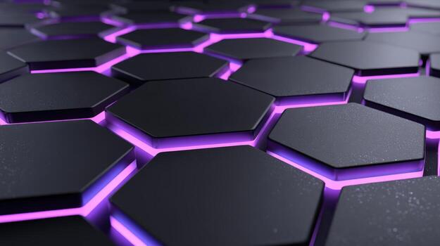 Hexagonal Pattern with Glowing Purple Lights Modern Tech Abstract Background for Presentation or Wallpaper photo