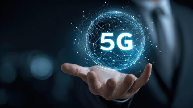 5G Network Technology Concept Hand Holding Digital Globe Representing Next Generation Wireless Communication and Connectivity photo