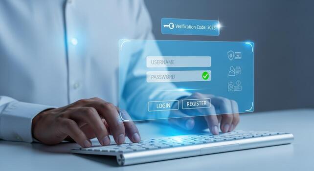 Secure Online Authentication User Typing Password into Virtual Interface for Account Access and Protection photo