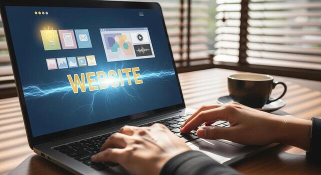 Professional Using Laptop to Design and Develop Modern Website for Business Applications and Creative Content photo