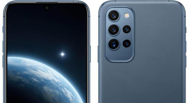 Smartphone with Advanced Camera System Displaying Earth and Space, Blue Design, High Resolution, Mobile Technology photo