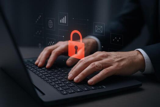la seguridad cibernética profesional asegurando datos con cifrado y autenticación, trabajando en computadora portátil, digital proteccion y intimidad concepto foto