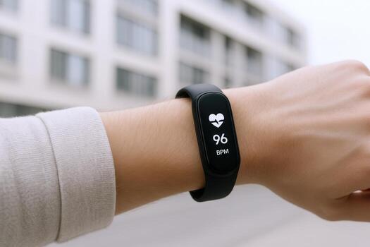Fitness Tracker Displaying Heart Rate on a Wrist, Modern Health Technology and Wellness Monitoring photo