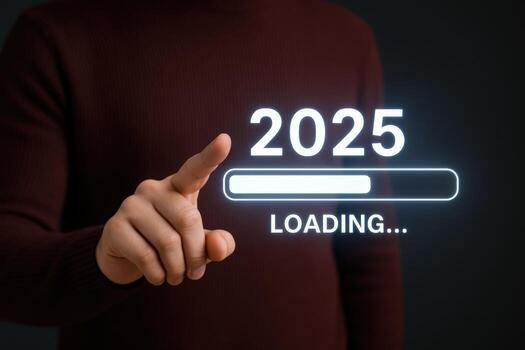 anticipando año 2025 un concepto de progreso, cargando bar mostrar, futuro planificación y innovación foto