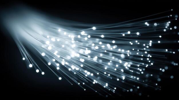 Optical Fiber Cables Glowing with Transmitting Data, High-Speed Internet Connection Technology Abstract photo