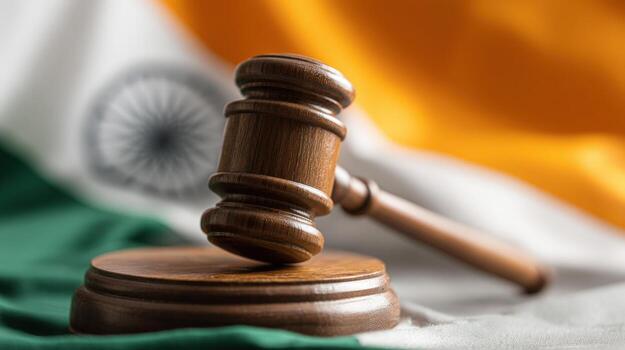 Wooden Gavel and Sound Block Symbolizing Justice and the Legal System with a Flag Background photo