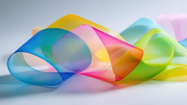 Colorful Translucent Plastic Ribbon Waves Abstract Design Element for Modern Presentation and Creative Projects photo