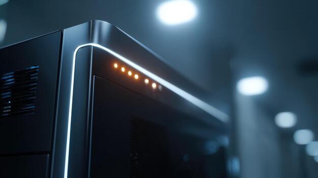 Server Rack with Glowing Lights in a Modern Data Center for Technology Solutions photo