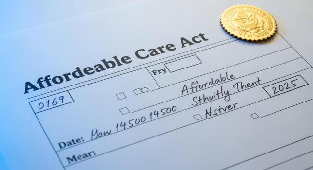 Affordable Care Act Document with Golden Seal Depicting Healthcare and Governmental Policy Implementation photo