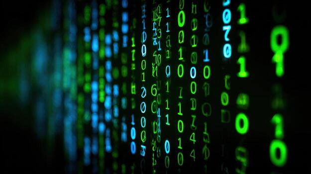 Binary Code Background with Green and Blue Digits for Technology, Data, and Cybersecurity Concepts photo