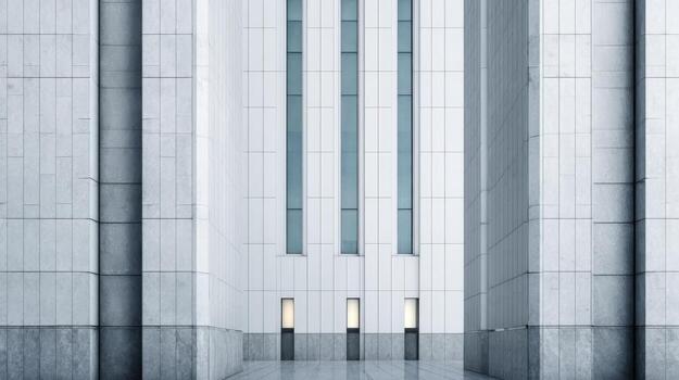 Modern Architecture Exterior with Geometric Patterns, Minimalist Design, and Reflective Surfaces for Contemporary Urban Aesthetics photo