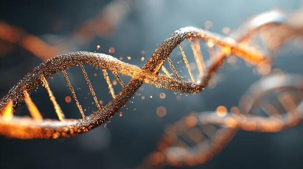 adn hebra ilustración con resumen partícula efectos, representando genético código y científico investigación foto