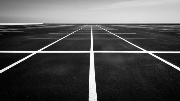 Minimalist Empty Parking Lot Black and White Grid Pattern for Commercial Space and Urban Design photo