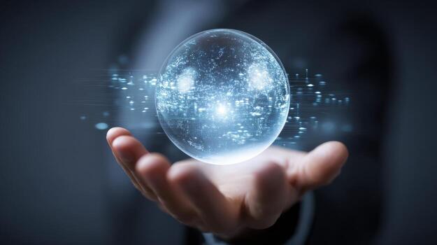 Hand Holding a Futuristic Glowing Orb Conceptual Tech, Innovation, and Predictions photo