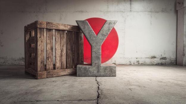 Abstract Letter Y with Crate and Red Circle in Industrial Setting, Graphic Design photo