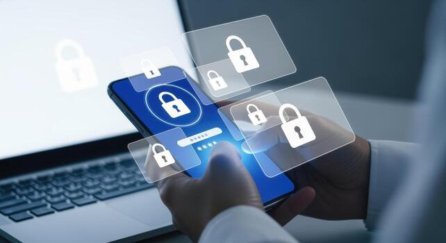Mobile Phone Security Interface Showing Password Input with Padlock Icon for Data Protection on Device photo