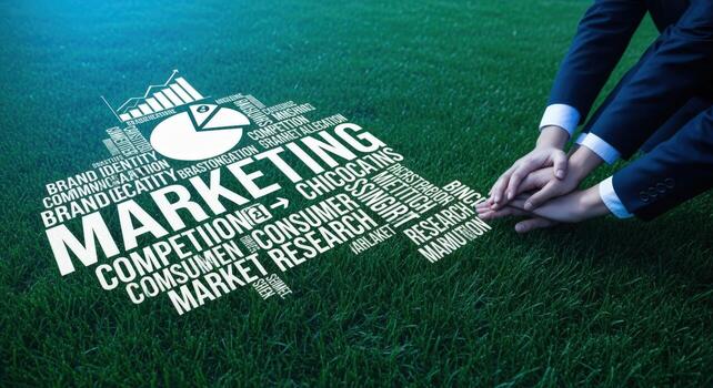 Marketing Strategy Conceptualization Displayed on Greenery, Demonstrating Teamwork and Collaboration in Business Growth photo