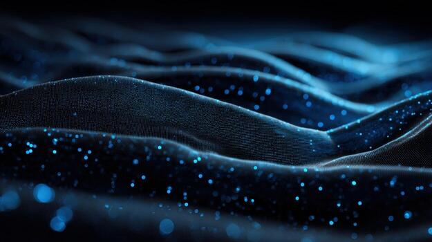 Abstract Dark Blue Wavy Surface with Glowing Particles, Modern Technology Background, Futuristic Design photo