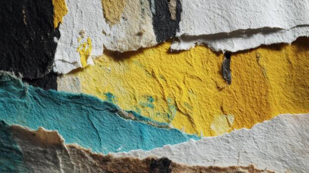 Textured Abstract Art Collage with Ripped Paper Layers and Contrasting Colors for Modern Design photo