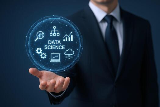 Data Science Specialist with Informational Technology Visualizations Displays Future of Machine Learning and Artificial Intelligence photo