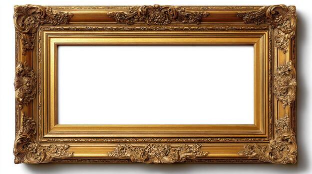 Ornate Gold Picture Frame with Empty White Center for Artwork or Photography Mockups photo