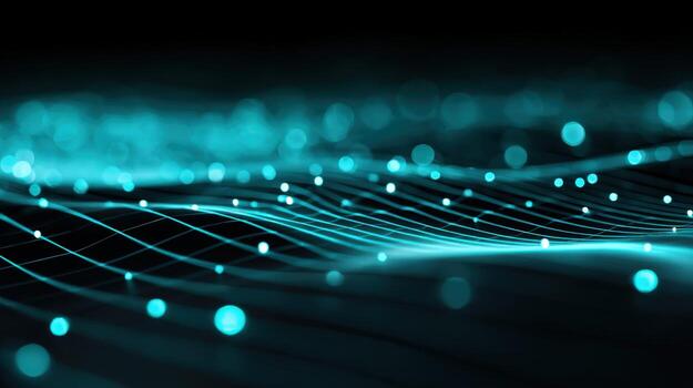 Abstract Turquoise Wavy Lines with Bokeh Effect, Ideal for Modern Backgrounds and Digital Designs photo