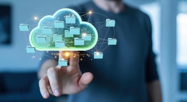 Cloud Computing Digital Transformation Man Accessing Data Storage and File Sharing in the Cloud photo