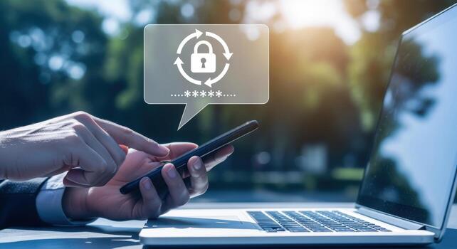 Data Protection and Digital Security A Person Securing Their Mobile Device with Cyber Security photo