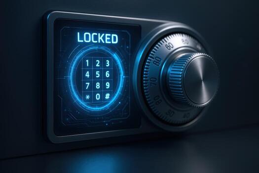 Digital safe with locked display, secure storage for valuables and data protection, concept for financial security photo