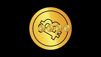 looping animering terar en små stack av gyllene bitcoin mynt den där puls med en mjuk glöd. video