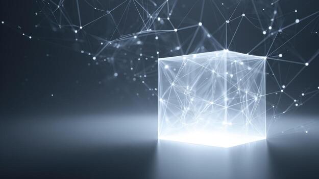 Abstract Cube with Digital Network Connections Modern Technology and Data Flow Visualization Concept photo