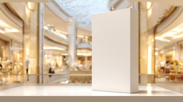 Blank White Box Mockup in Upscale Mall, Perfect for Product Display and Luxury Branding photo