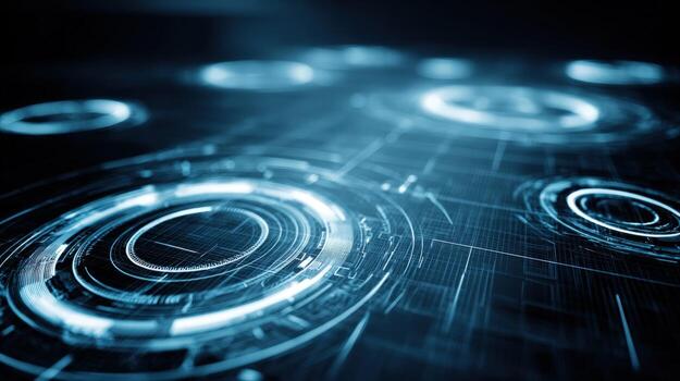 Futuristic Technology Background with Glowing Circles and Lines, High Tech Interface Design, Digital Connectivity photo